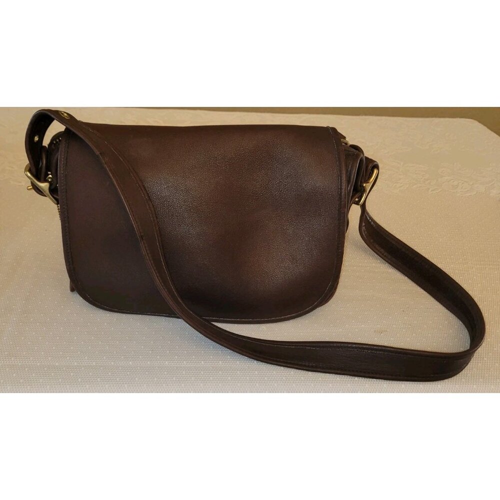Vintage Coach Leather Saddle Flap Patricia Crossbody Messenger Bag 9951 Brown